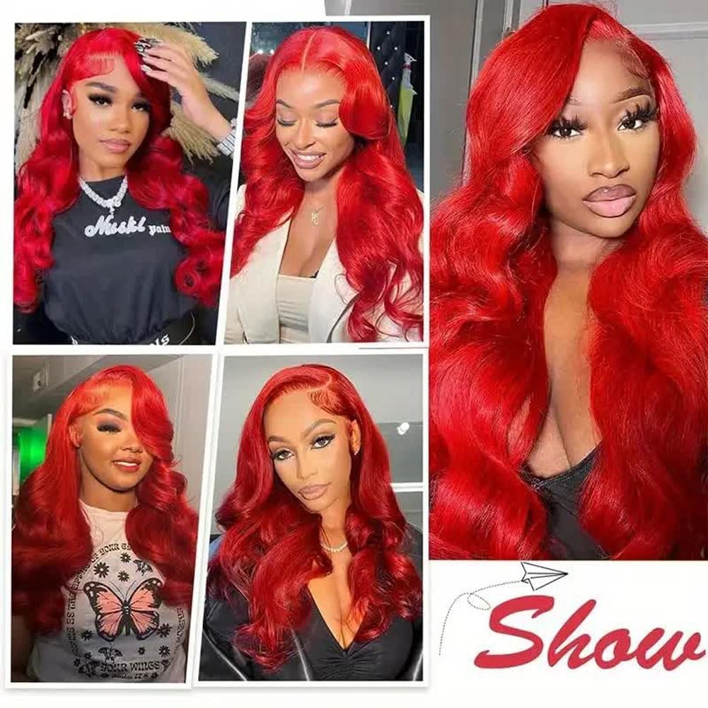Ice Pear 30 Inch Red Hair Wig 13x6 Body Wave Wigs Human Hair, 200% Density Colored Wigs for Women,Red Glueless Wig Bleached Knots with Baby Hair