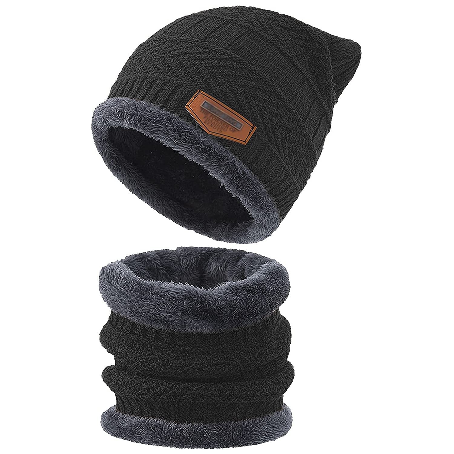 ada Wool Winter Wear Knit Beanie Casual Style Hats & Scarf Set, Neck Warmer With Thick Fleece Lined For Men And Women-picture-54