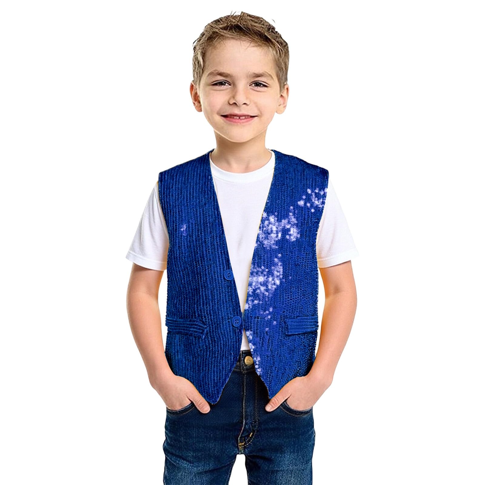 Unisex Sequin Vest Waistcoat Dance Party Show Costume Boys Girls UK Jacket Top Kids Shiny Sequin Dance Vest Jazz Hip Hop Ballet Dance Performance Costume for Party Fancy Dress Up Hip Hop Jazz — image 1