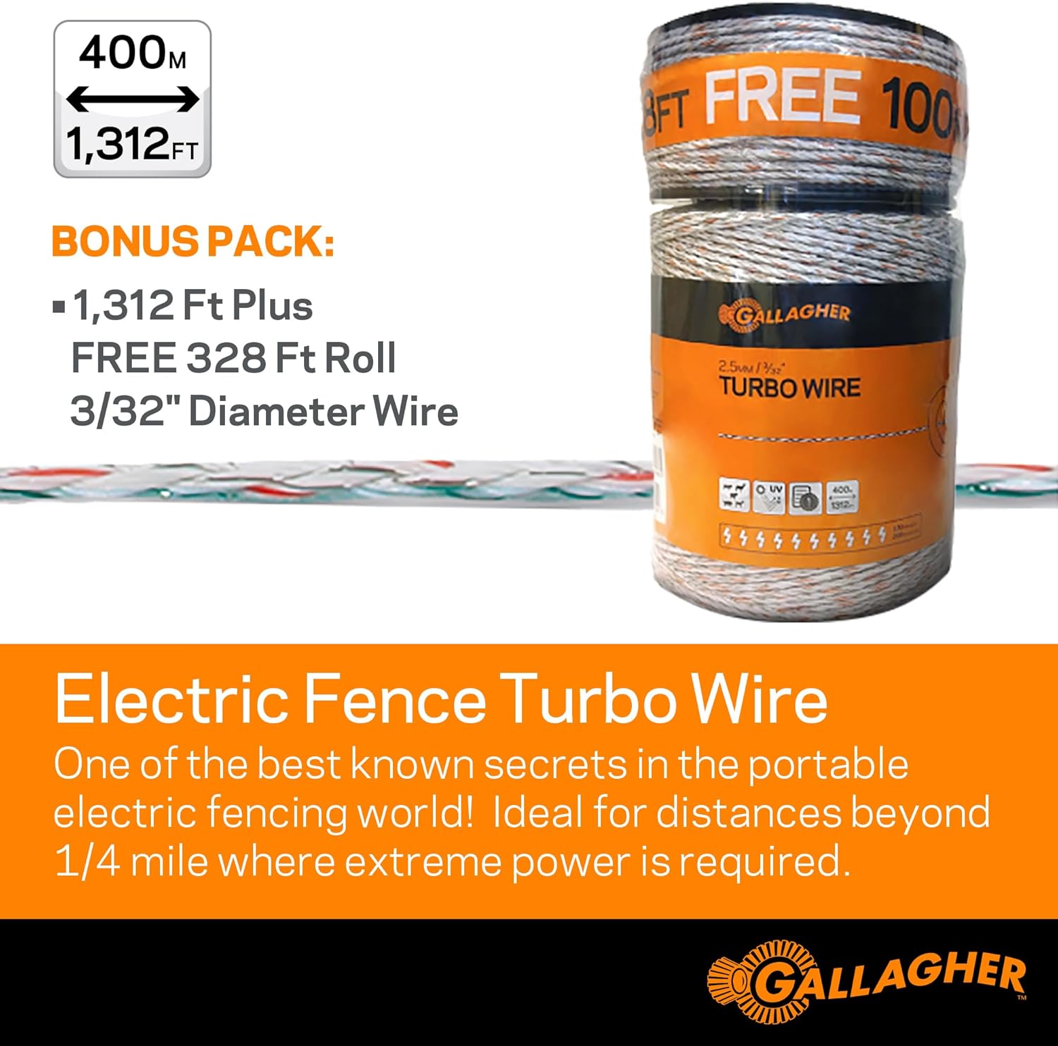 Gallagher S12 Solar Energizer and 3/32" Diameter x 1312' Turbo Wire with 9 Mixed Metal Strands for 40x More Conductivity and Extreme Power | Kit for Livestock, Gardens, Orchards, Pets, and More