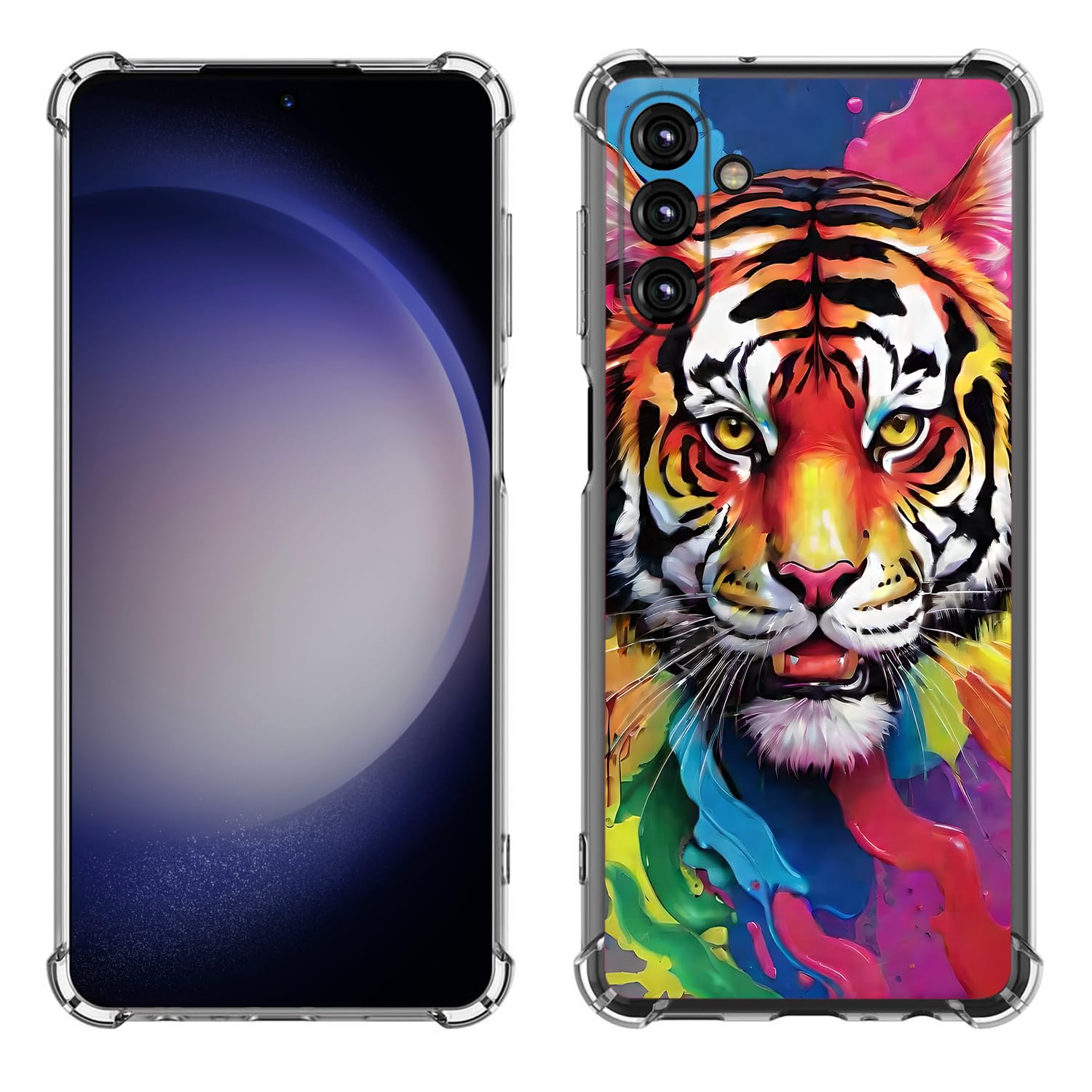 Beaucov Galaxy A35 5G Case,Colorful Rainbow Paint Tiger Drop Protection Shockproof Case TPU Full Body Protective Scratch-Resistant Cover for Samsung