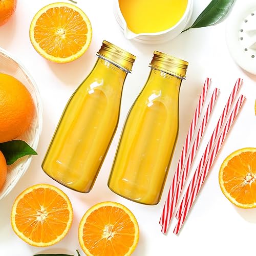 Miniatura 4 de Irenare 40 juegos de botellas de leche pequeñas de plástico con popotes y tapas de metal, botella de plástico transparente para leche láctea,
