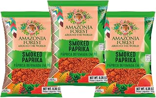 Amazonia Forest Smoked Paprika From Brazil, Pack 3 Units - Sweet & Smoky Flavor for Marinades, Meats & Dressings, Additive Free (3 x 0.35 Oz Pack)