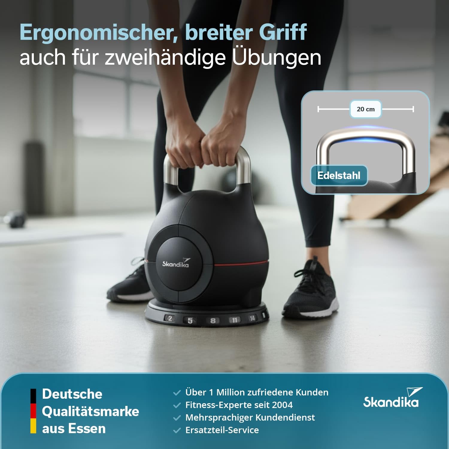 Skandika Kettlebell Paino hantle z możliwością regulacji, 7 stopni, 2 do 20 kg, uniwersalne wzornictwo, szybka wymiana ciężarów, kompaktowe, regulowane hantle do domu, na siłownię, fitness