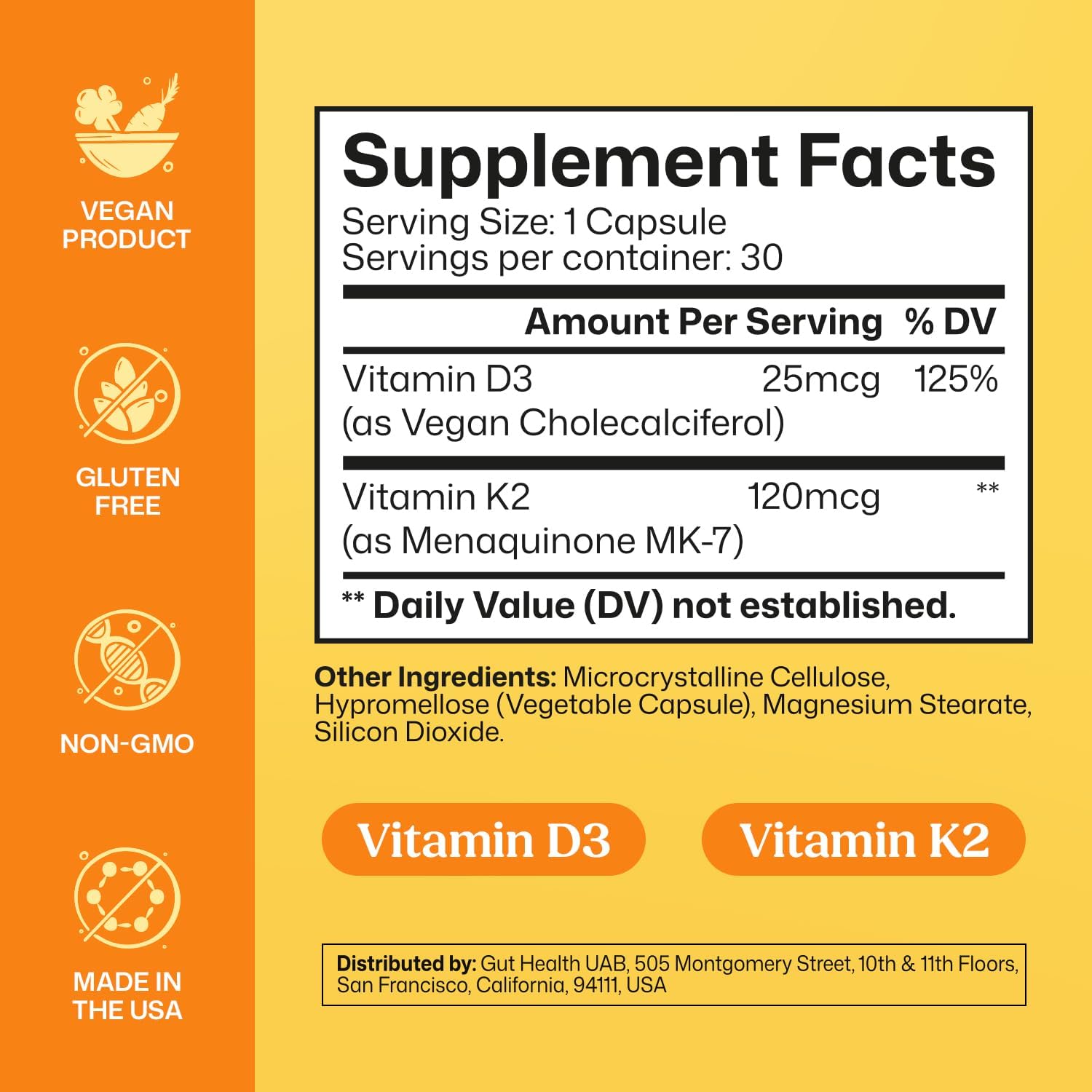 ColonBroom Vitamin D3 K2 | Supports Immune System, Mood Balance, Strong Bones & Teeth | Vegan, Non-GMO, Gluten-Free | Maximum Strength 2-in-1 K2 D3 Vitamin Supplement (30 Capsules, 1 Month Supply)