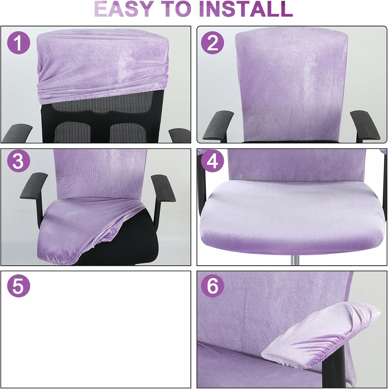 Tallew 4 Pcs Office Chair Covers Set Computer Universal Protective Stretchable Chair Seat Covers Desk Armrest Slipcovers Pads Office Cushion Backrest for Rotating(Purple) - Image 6