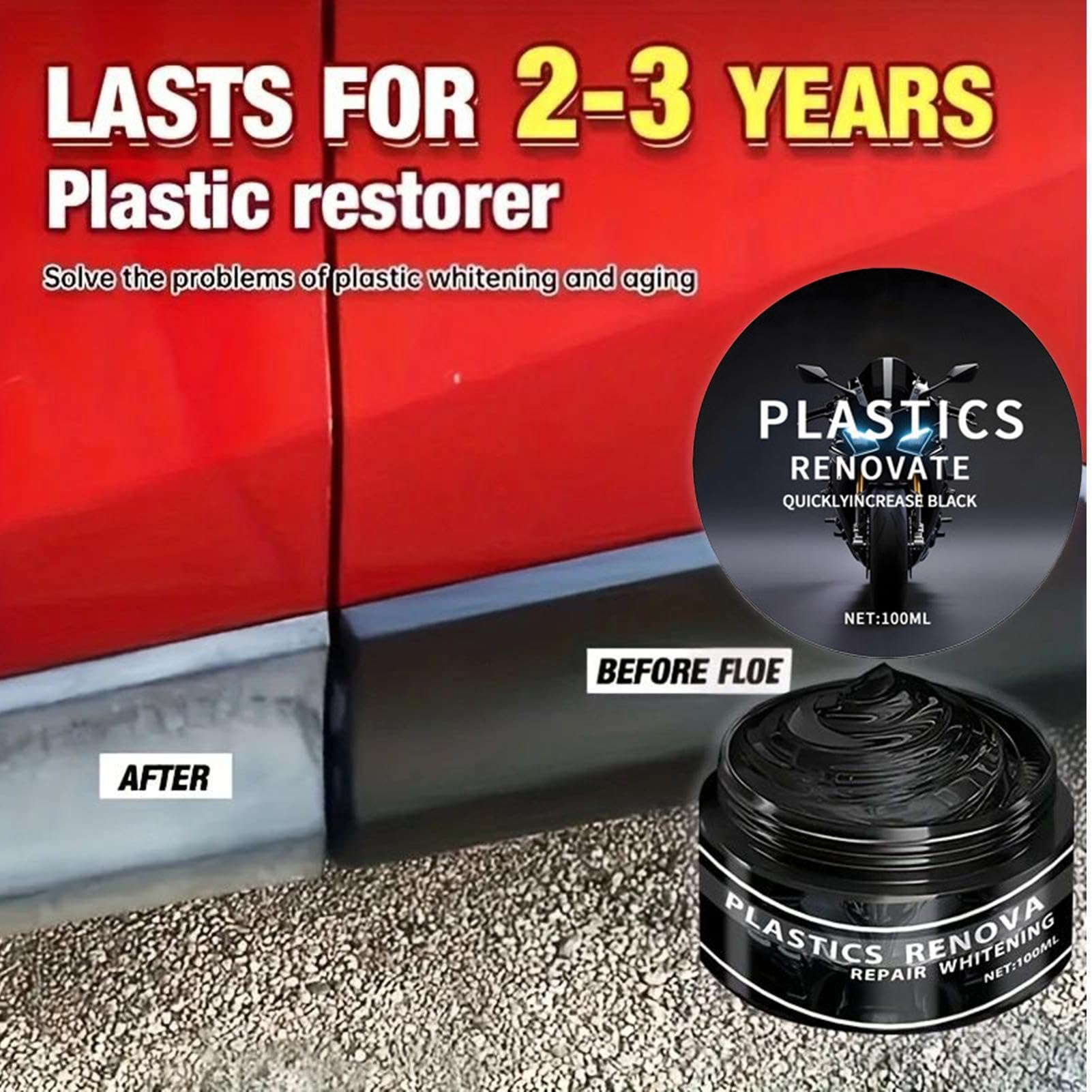 Pasta Restauratrice Per Plastiche Nere Auto E Moto, 100ml Anti-UV Rinnova Plastiche Auto Nero, 3Pezzi Anti-Graffio Asciugatura Rapida Trattamento Cruscotto, Rinnova PlasticheAuto Per Paraurti