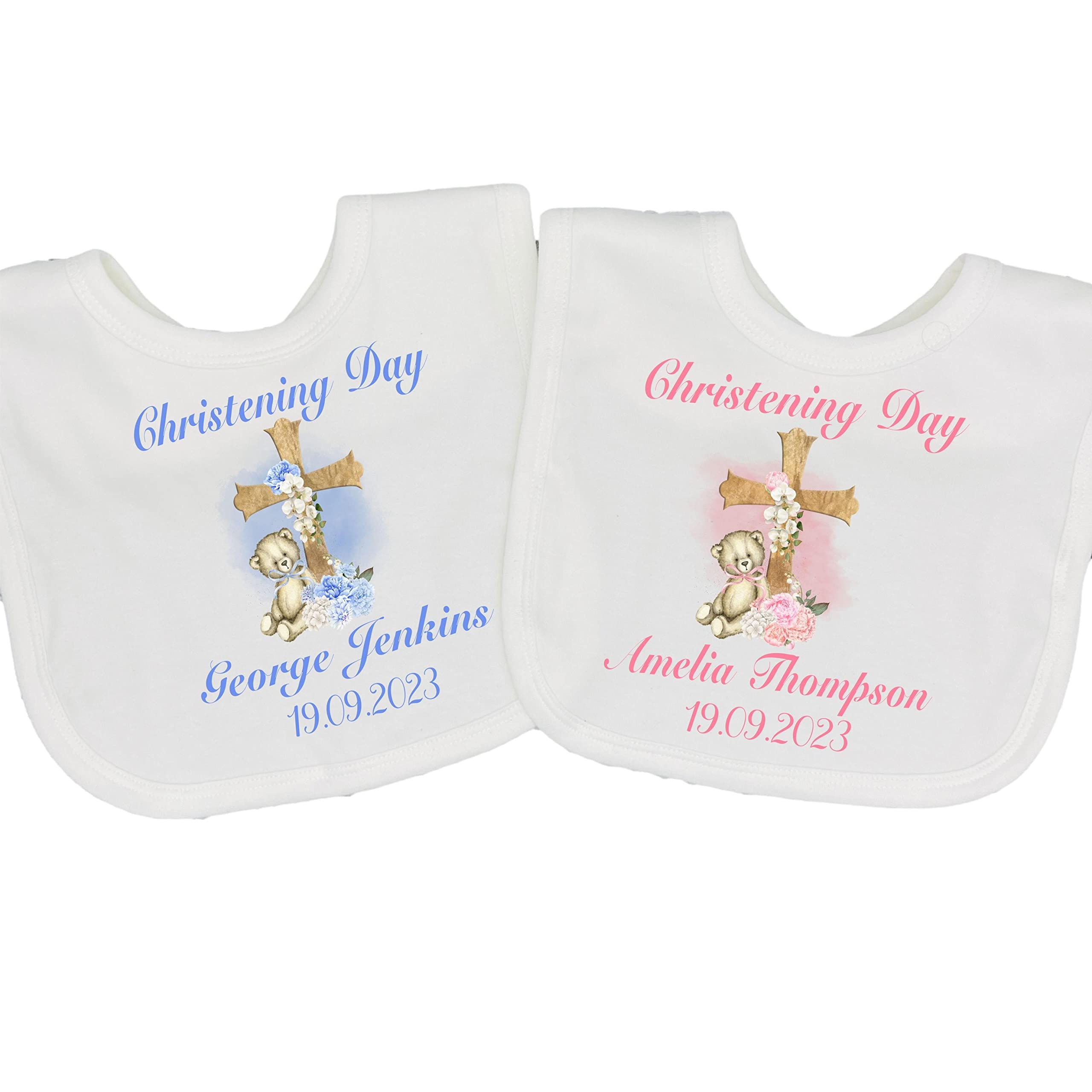 Christening Personalised Printed Baby Babies Bib Boy Girl Gift Keepsake