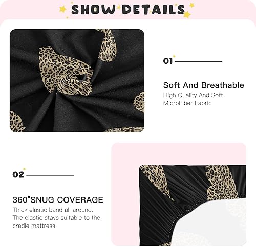 Miniatura 4 de Love Hearts - Sábanas de cuna con patrón de leopardo para niños y niñas, sábanas bajeras para cuna de bebé, suaves y transpirables, sábanas pequeñas