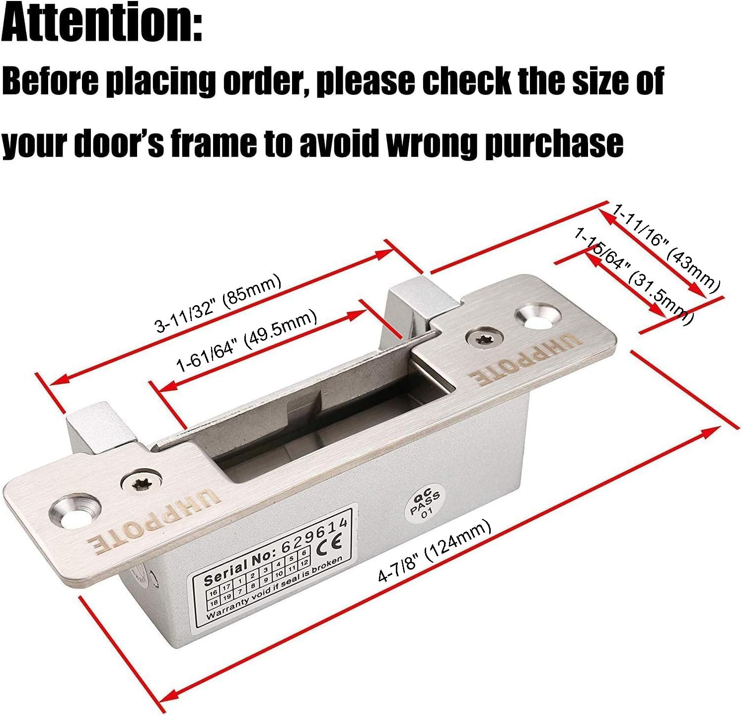 UHPPOTE ANSI Standard Heavy Duty Electric Door Strike Lock Fail-Secure or Fail-Safe Adjustable for Access Control Cylindrical Locksets (Input Voltage 12VDC)