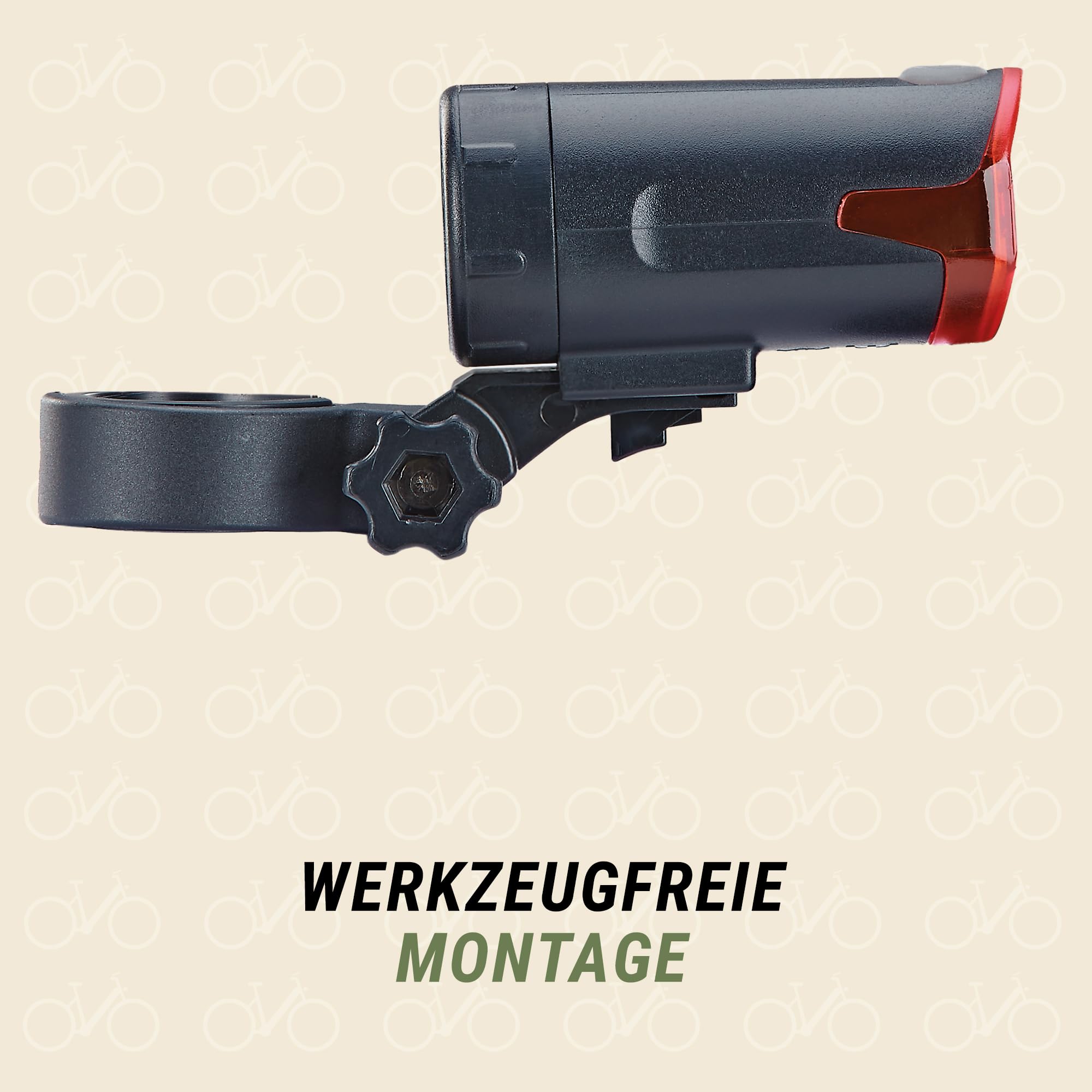 Prophete LED Batterierücklicht StVZO zugelassen IPX4 wasserdicht Werkzeugfreie Montage für Sattelstütze Ø 25,4–31,8 mm mit Batterie-Indikator