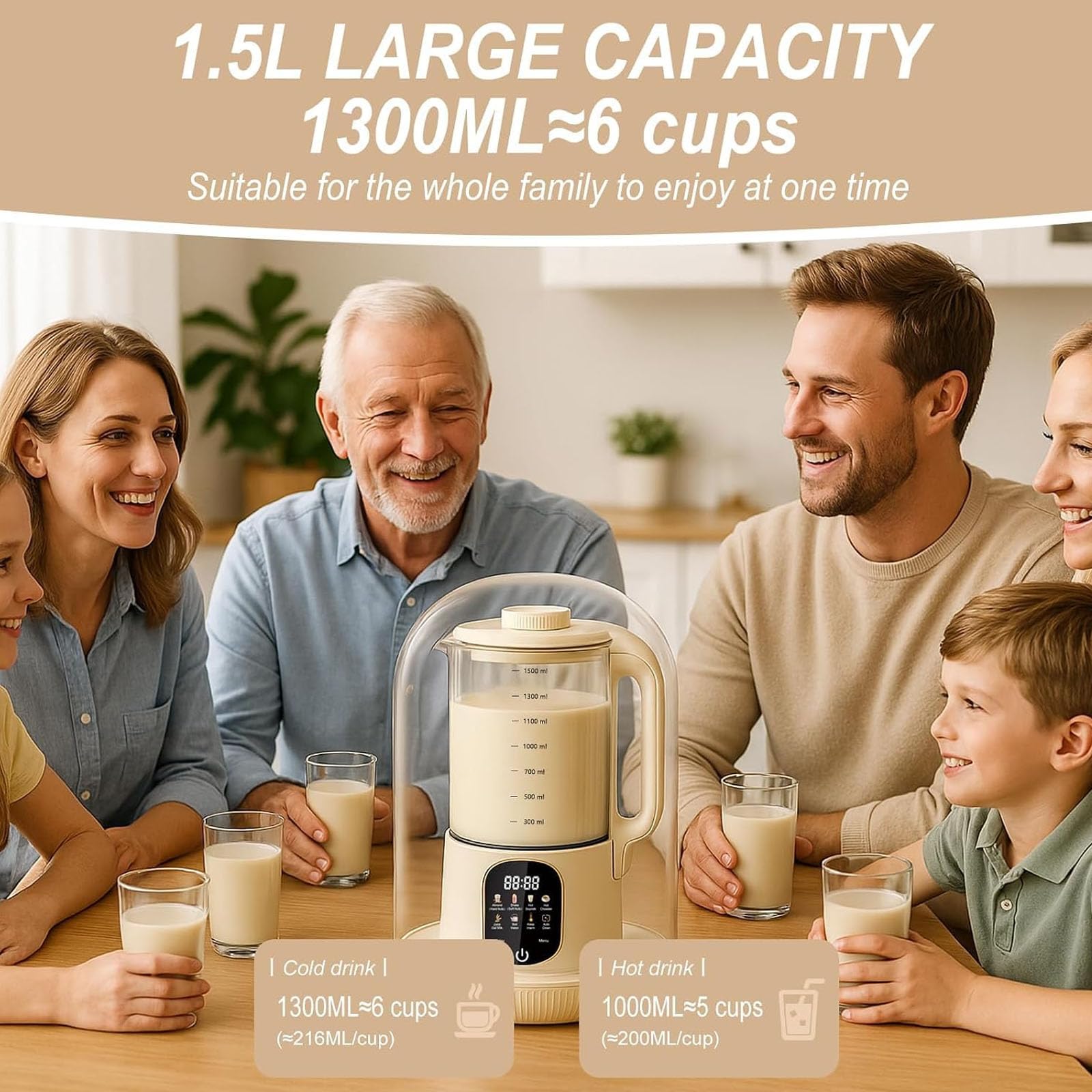 Macchina per latte vegetale 8 in 1, macchina per latte di soia da 1,5 litri