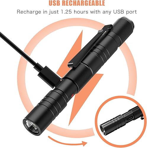 Miniatura 2 de Linterna LED de 350 lúmenes recargable, 3 modos, linterna con clip de tamaño de bolsillo, pequeña linterna delgada de mano para enfermera,