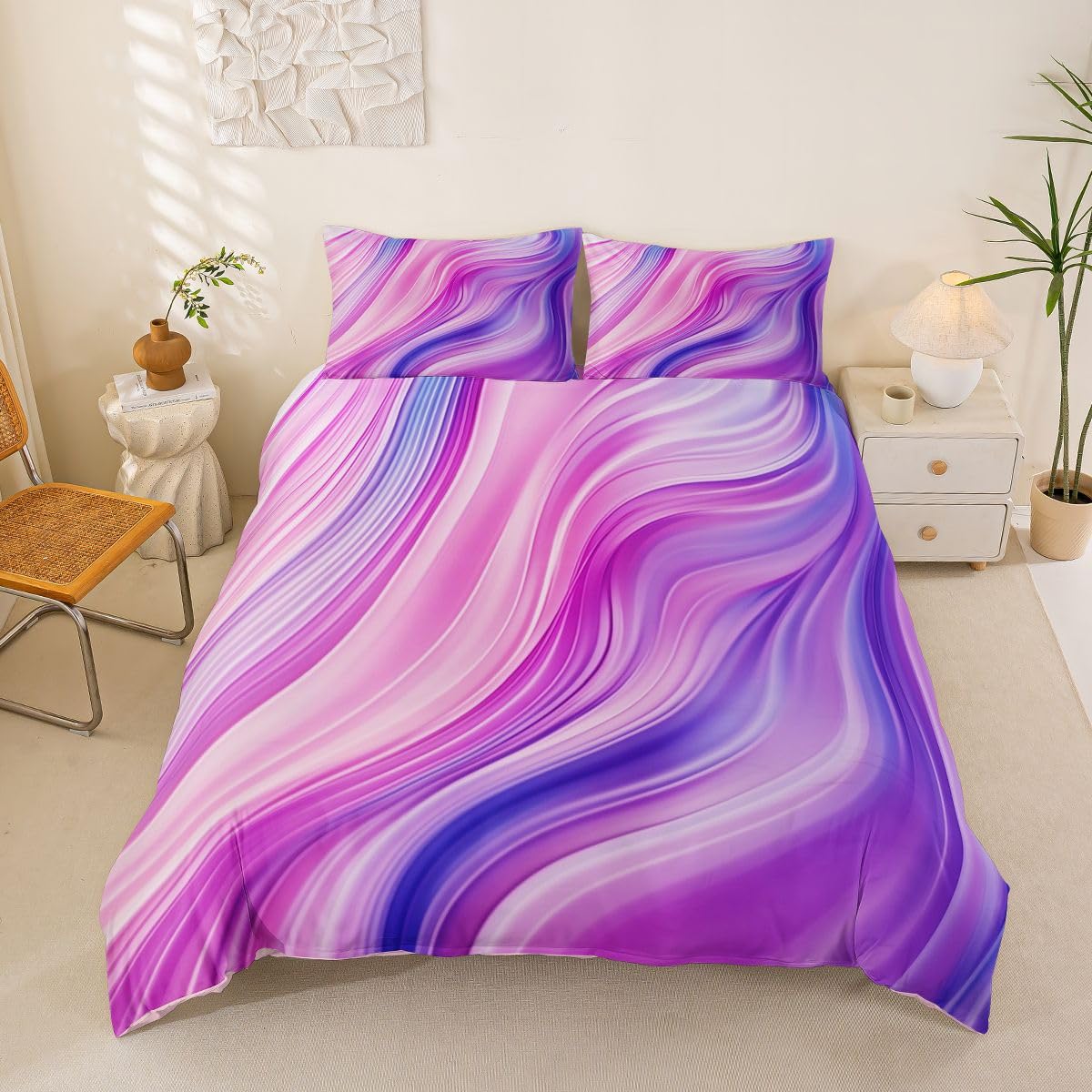 Housse de couette fluide pastel Manfei au style bohème ombré pour parure de lit double