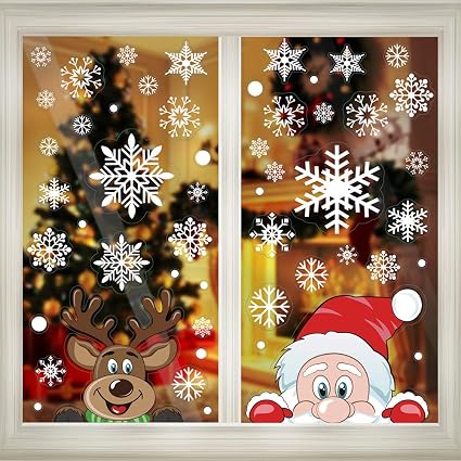 Amazon Co Jp クリスマス 雪の結晶のウィンドウステッカー 窓ガラス用 クリスマス 雪の結晶 クリスマス用シール 装飾 ホリデー 雪の結晶 サンタクロース トナカイ パーティー用 台紙8枚 シール300点 ホーム キッチン