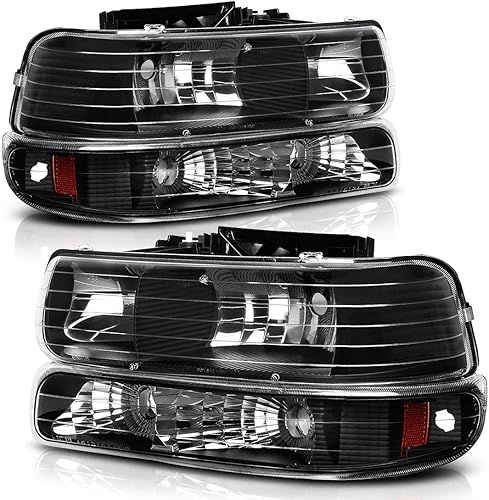 AUTOSAVER88 Conjunto de faros delanteros compatible con Chevy Silverado 1500 2500/1500HD 2500HD 3500/2000/2000-2006 Tahoe/Suburban Black Housing