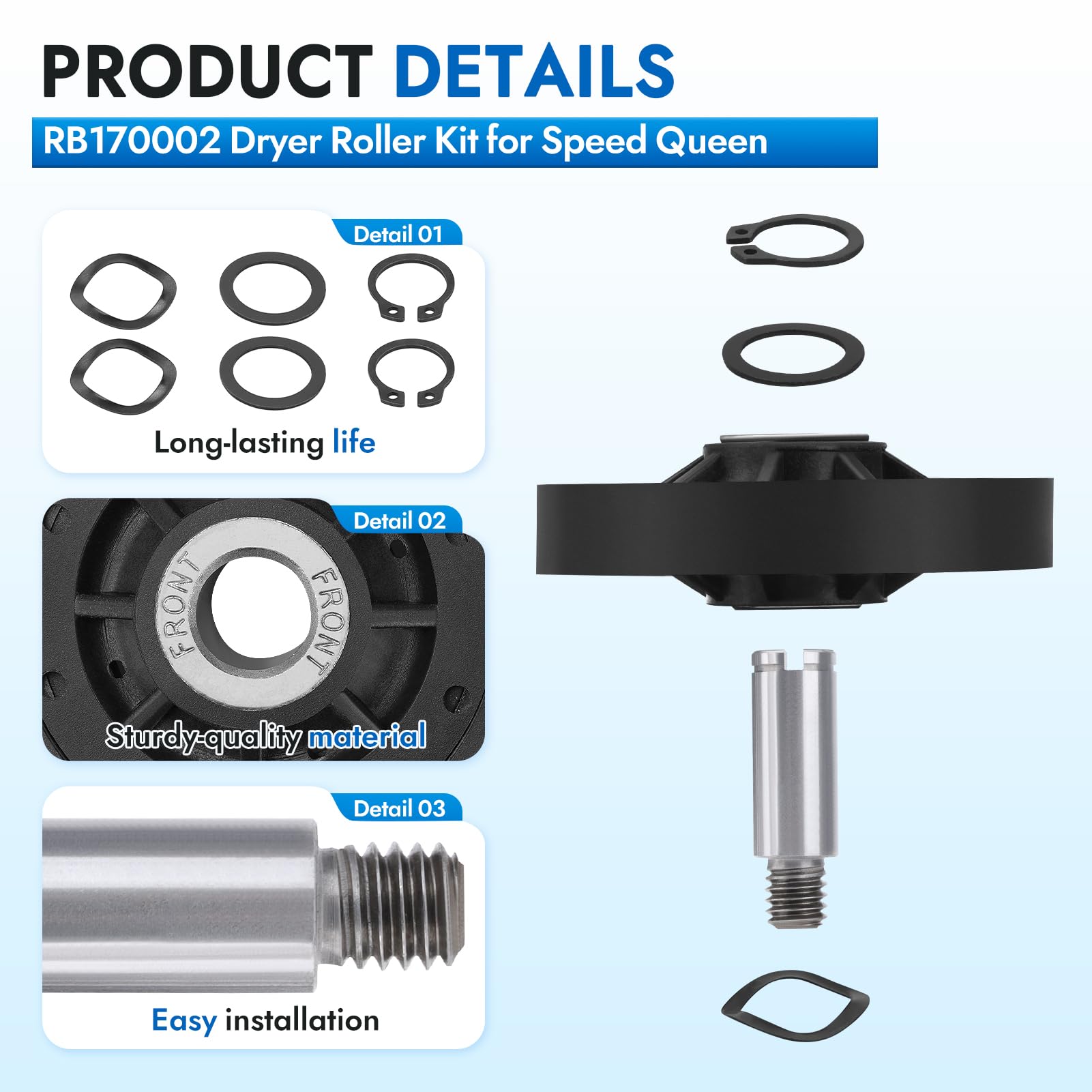 RB170002 Speed Queen - Kit de rodillos de secado para algunos secadores de Alianza y Speed Queen, reemplaza #3447593 AP5186795 PS12220620 EAP12220620