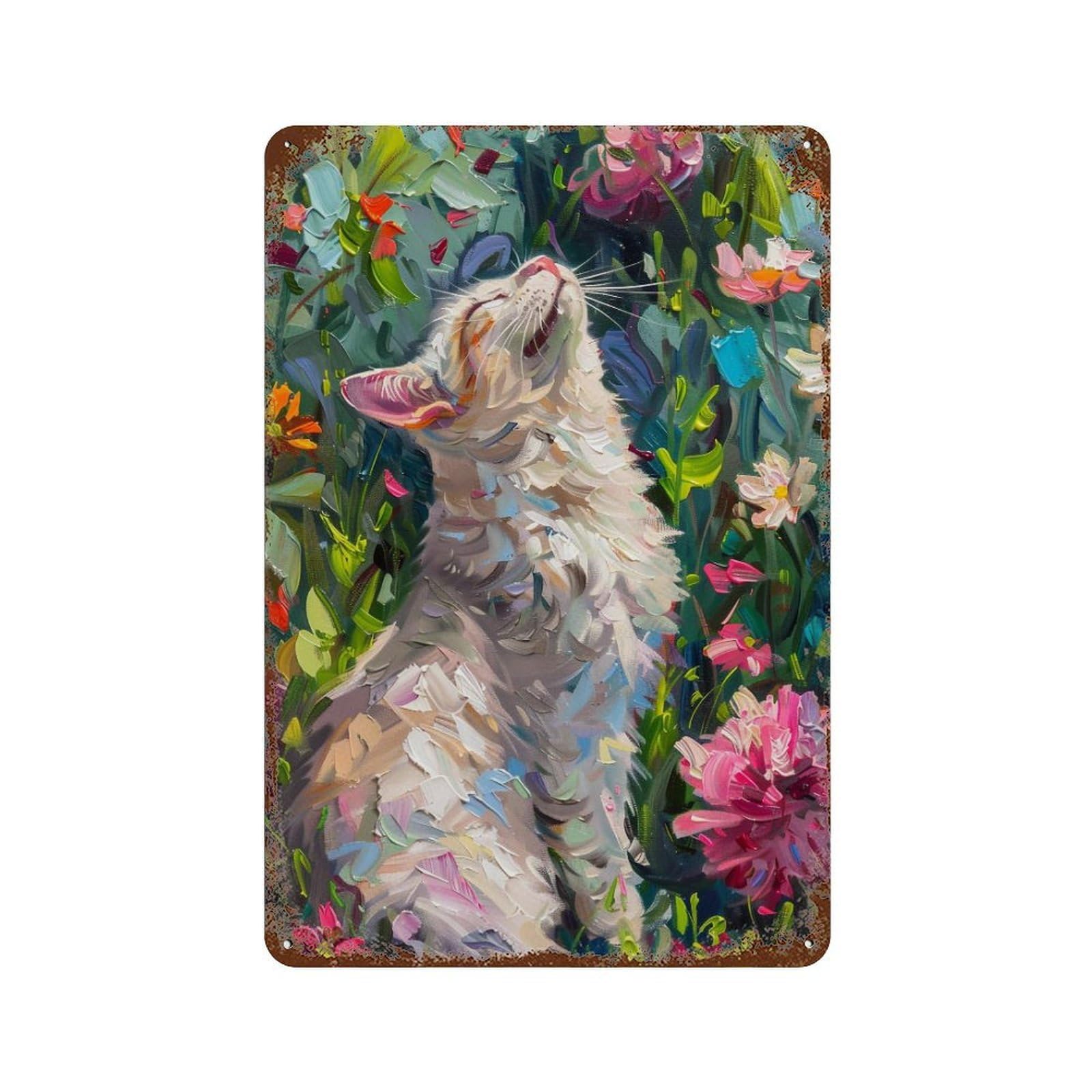 HDURYEYRYY Sunbathing Cat in Wildflower Meadow 01 Wall Retro Iron Vintage Art Metal Tin Sign Poster Modern Home Cofffee Club Art Bar Shop Decor Style 30x20cm