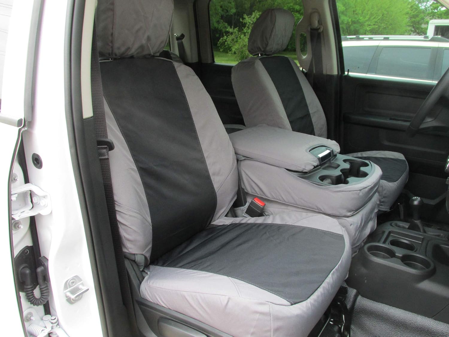 Durafit Seat Covers Made to fit 2013-2018 Dodge Ram 1500,2500,3500 Front and Back Seat Set. Gray Black. Split Back Seats with armrest.