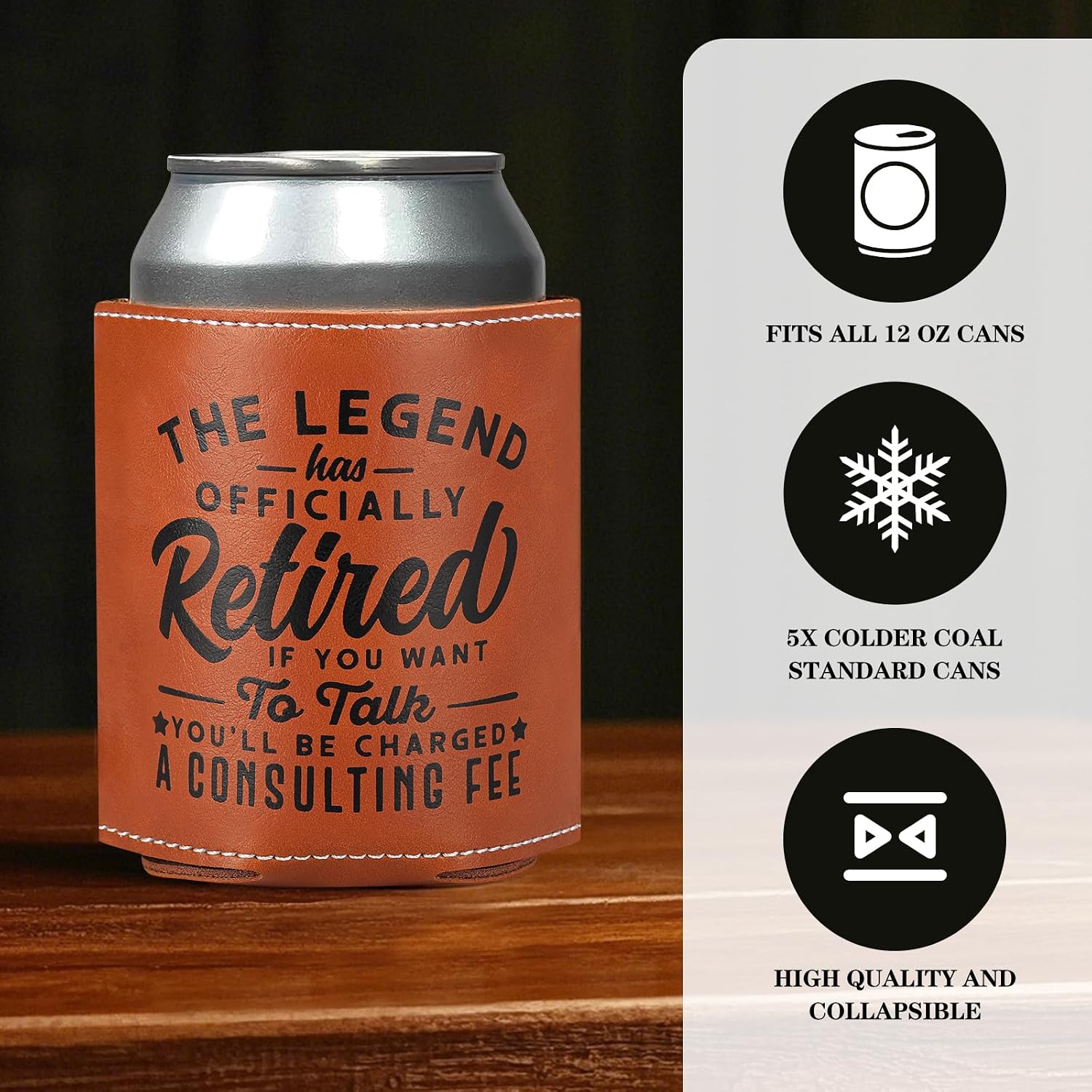 Retirement Gifts for Men 2025-2 PCS The Legend Has Retired Leather Can Cooler Sleeves Holder Father's Day Gifts for Men, Him, Dad, Husband, Coworkers Best Retirement Gift Idea Party Favor
