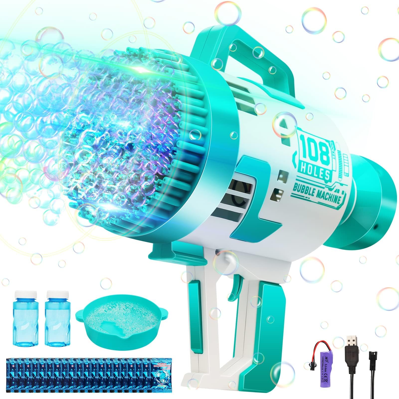 108 Holes Bubble Gun,Bubble Machine with Colorful Light,Bubble Maker Kids Toys for Toddlers Boys Girls Adult,Summer Toy Gifts for Birthday Wedding Party Favors Outdoor