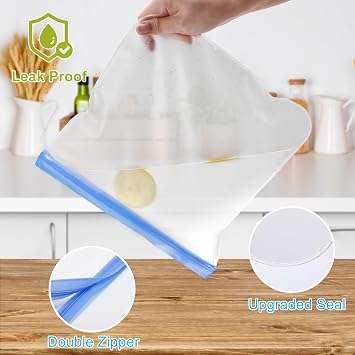 Lerine 10 Pack Stand-Up Reusable Freezer Bags, Leakproof Dishwasher Safe Food Storage Bags, BPA Free Reusable Gallon Bags for Marinating, Meal Prep (Multicolor, 3 Gallon 4 Sandwich 3 Snack)