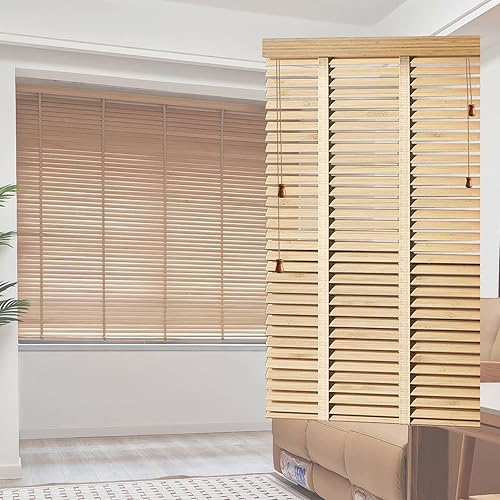 Persianas de madera natural para ventanas, cortinas opacas de madera maciza de 1.969 in de ancho, persianas con aislamiento térmico, 28 x 51