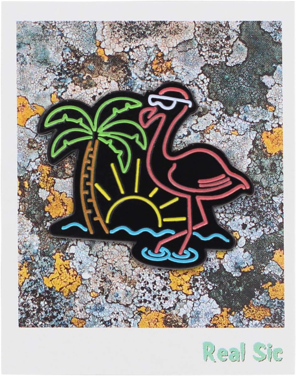Real Sic Neon Flamingo – Chill Life Beach Enamel Pin - Glow-In-The-Dark Metal Lapel Pin for Backpacks, Jackets, Bags & Tops - Unisex Gift