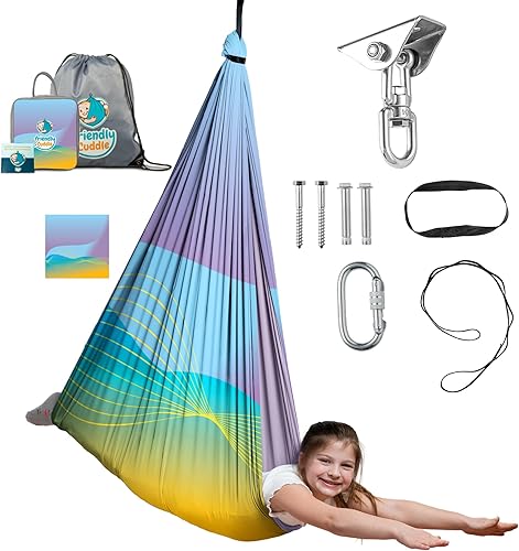 Miniatura 16 de Indoor Sensory Swing for Kids or Outdoor – Holds 300lbs, Double-Layer, & 360° Swivel, Calming Compression Therapy Swing Hammock for Kids & Adults