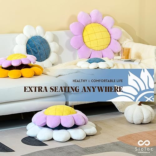 Miniatura 3 de Sioloc Almohada de girasol, almohada en forma de flor, cojín de asiento, bonita decoración de habitación y almohada de felpa para dormitorio, sofá y