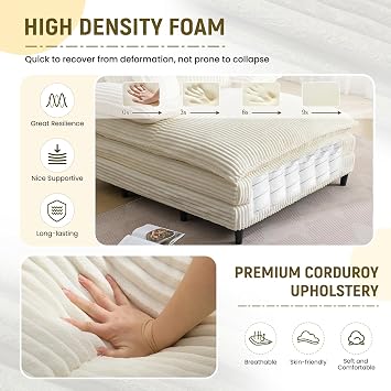 54.75 Oversized Chaise Lounge Chair Indoor, Comfy Corduroy Sleeper Couch with 3 Pillows for Living Room Bedroom, Upholstered Single Sofa Recliner Bed Reading Armchair with Adjustable Backrest