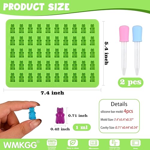 Miniatura 2 de WMKGG Mini molde de gomita de oso, 4 moldes de silicona para gomitas de 0.3 fl oz, moldes de gomitas de caramelo de chocolate con 2 goteros