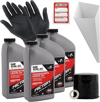 Factory Racing Parts Oil Change Kit compatible with Suzuki GSX600F GSX650F GSX750 GSF1200 Includes 4 Qts 10W-40 Full Synthetic Oil, 1 Filter, 1 Crush Washer, 1 Funnel, 1 Oil Change Reminder Sticker