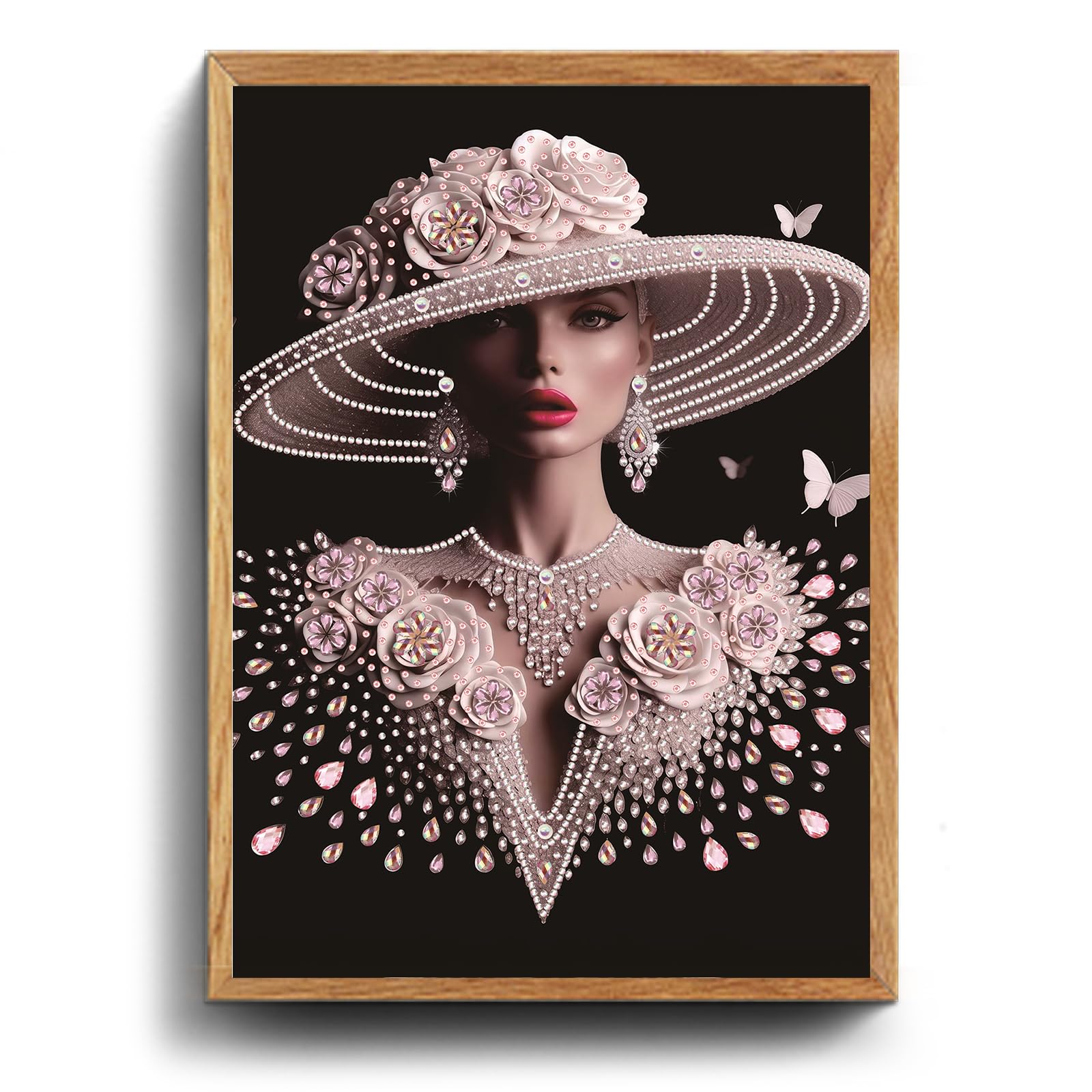POETRYDRAW Rose Pink Diamond Hat 5D DIY Partial Drill Diamond Art Kit 11.81x15.75Inch for Adults & Beginners