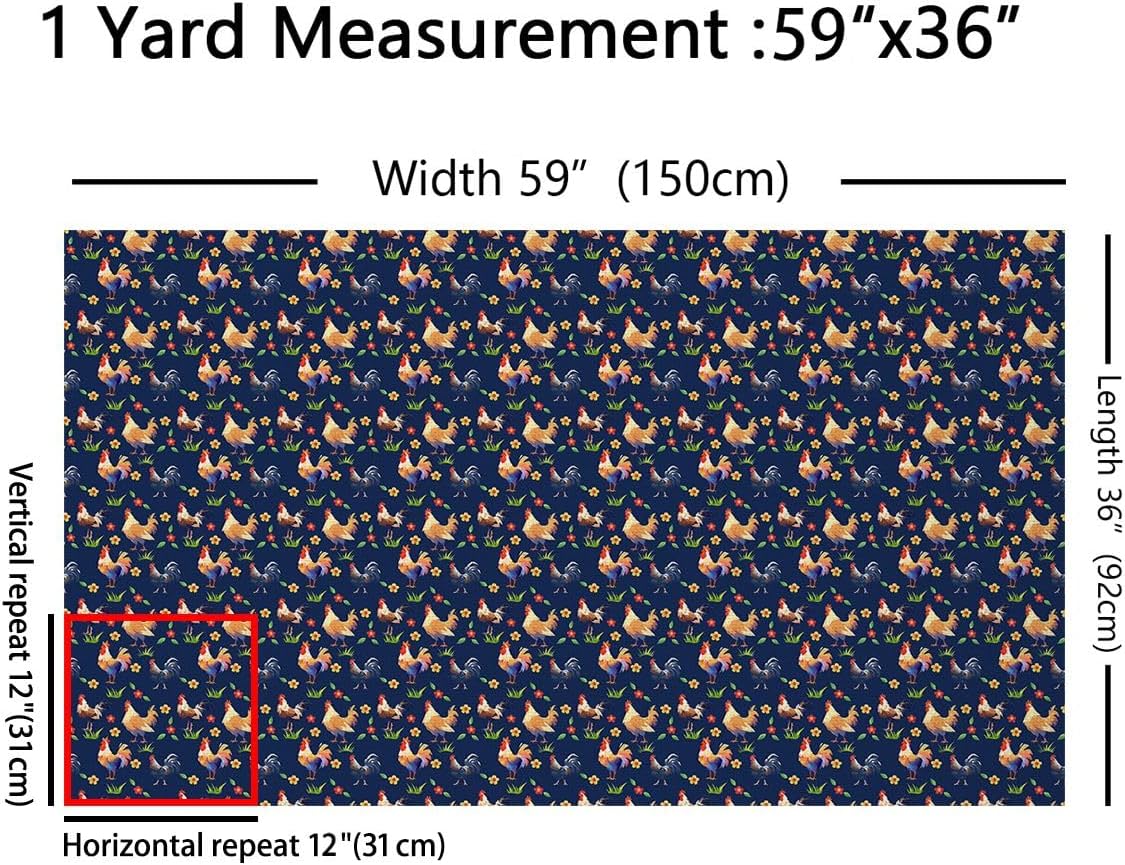 Erosebridal Farmhouse Chick Fabric by The Yard,Watercolor Chicken Upholstery Fabric, Farm Style Decorative Fabric,Cartoon Animal Flower Indoor Outdoor Fabric,Blue Orange,10 Yards