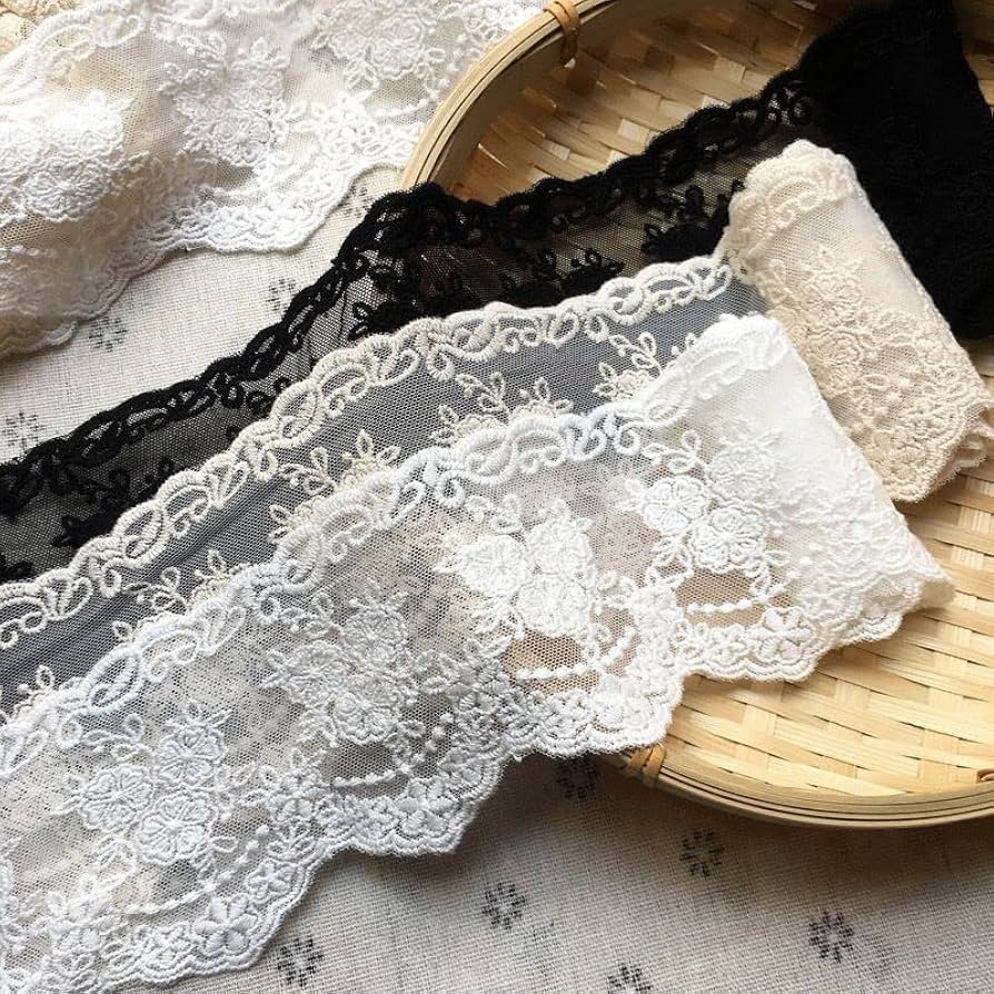 Nastro In Pizzo Floreale Elasticizzato - 9,1 Metri X 4 Cm, Bianco, Per Cucito, Lingerie, Abiti Da Sposa E Decorazioni Fai-da-Te - 5