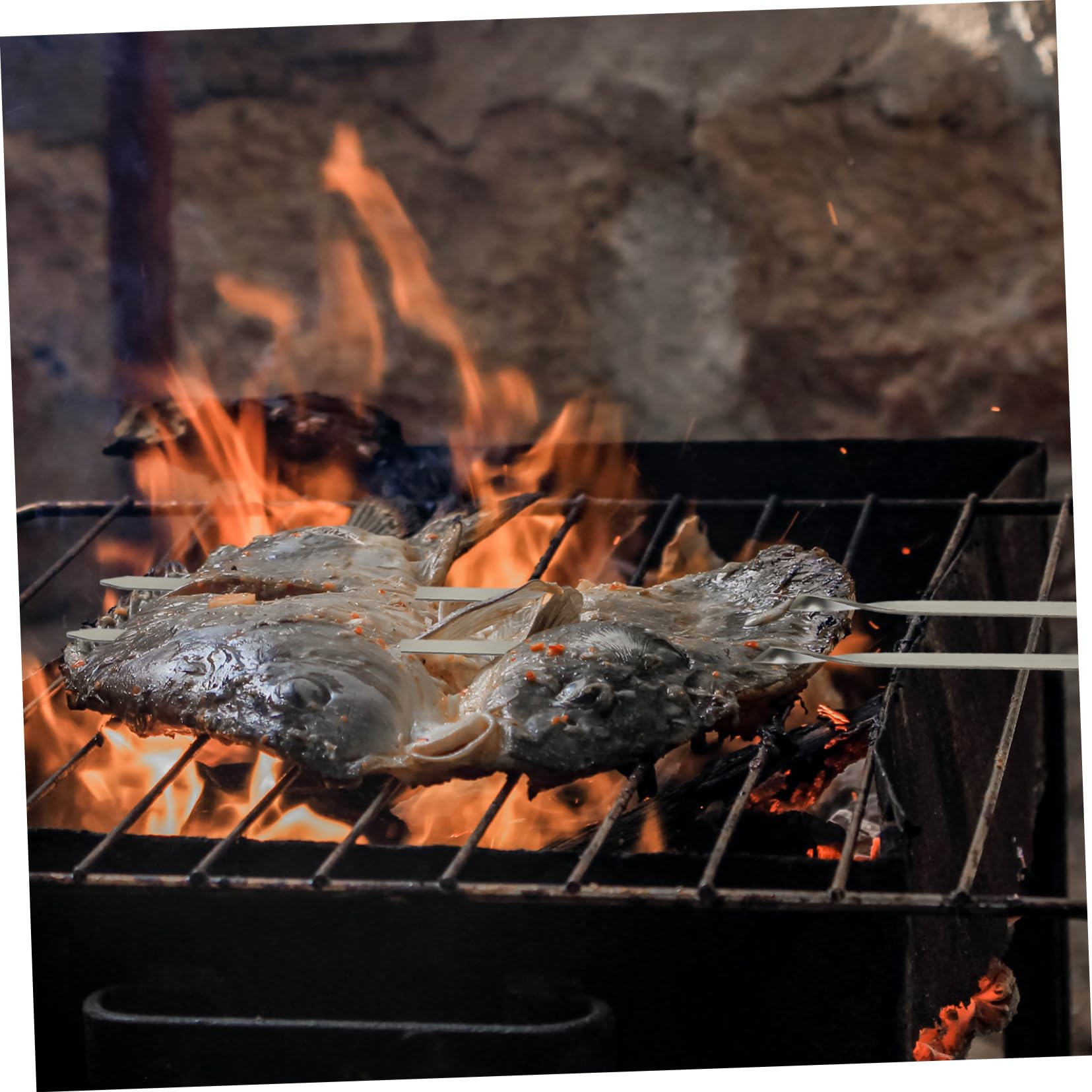 ifundom Spiedini Riutilizzabili per Barbecue in Acciaio Inossidabile Manico Termoisolante per Grigliate Spiedini Larghi per Impilare e Conservare Argento