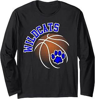 Wildcats Basketball School Spirit Blue Wildcat Basketball Long Sleeve T-Shirt
