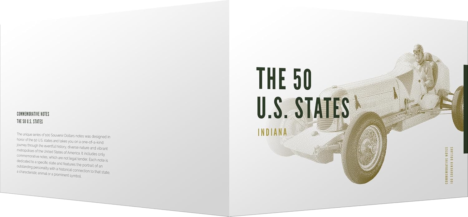 IMPACTO COLECCIONABLES | Indiana Souvenir Dollar Note – Novelty Collectible Banknote with UV Details (Not Legal Tender), Part of The 50 U.S. States Commemorative Collection