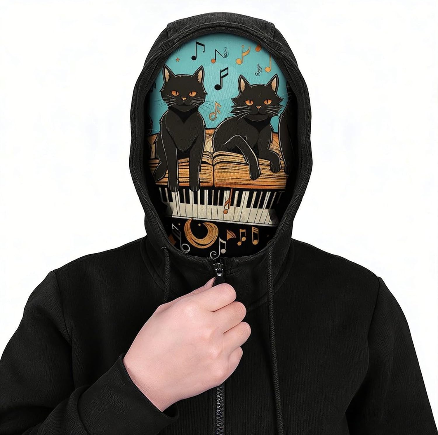 Four Black Cats Lying on The Piano Keyboard Balaclava Ski Mask, Cooling Face Cover image 3