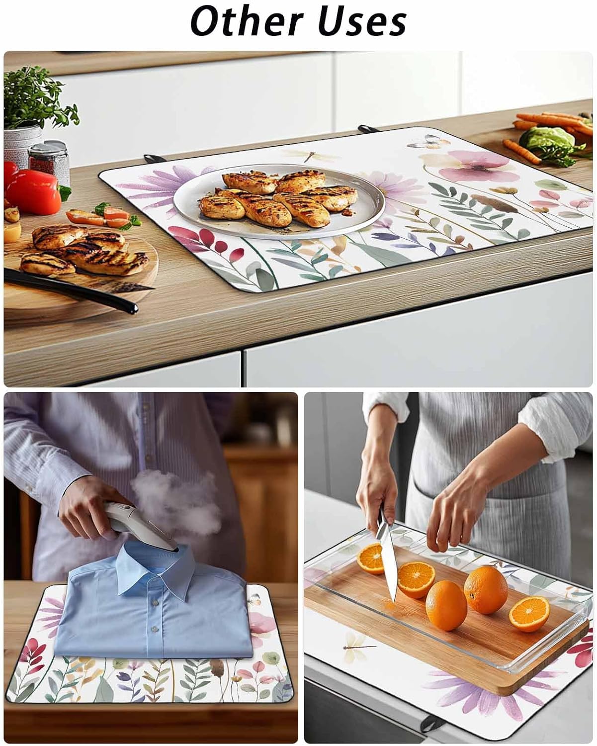 Stove Cover for Electric Stove 36x21 Inch Watercolor Purple Flowers Stove Top Cover Daisy Leaf Plant Glass Cooktop Covers Anti-Slip & Heat Resistant Countertop Protector Home Kitchen Decor