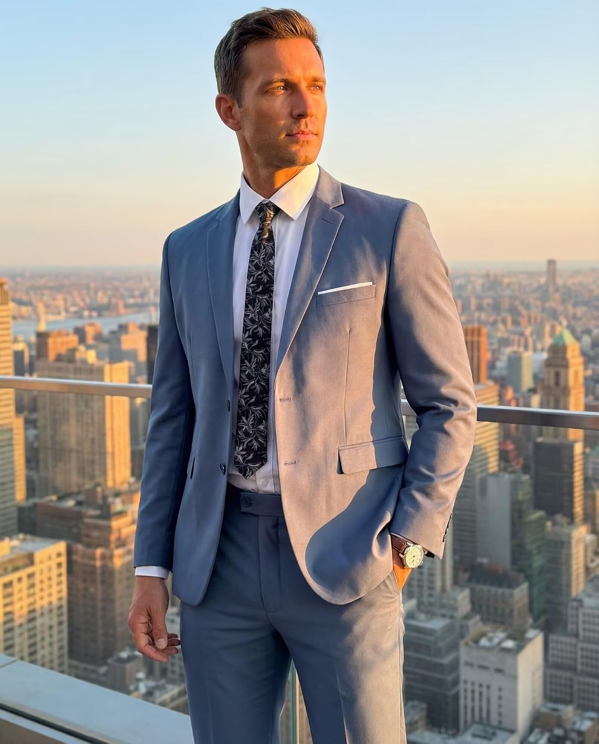 Fxzpiodi Men's Slim Fit 2 Piece Suit,2 Button Solid Formal Wedding Set