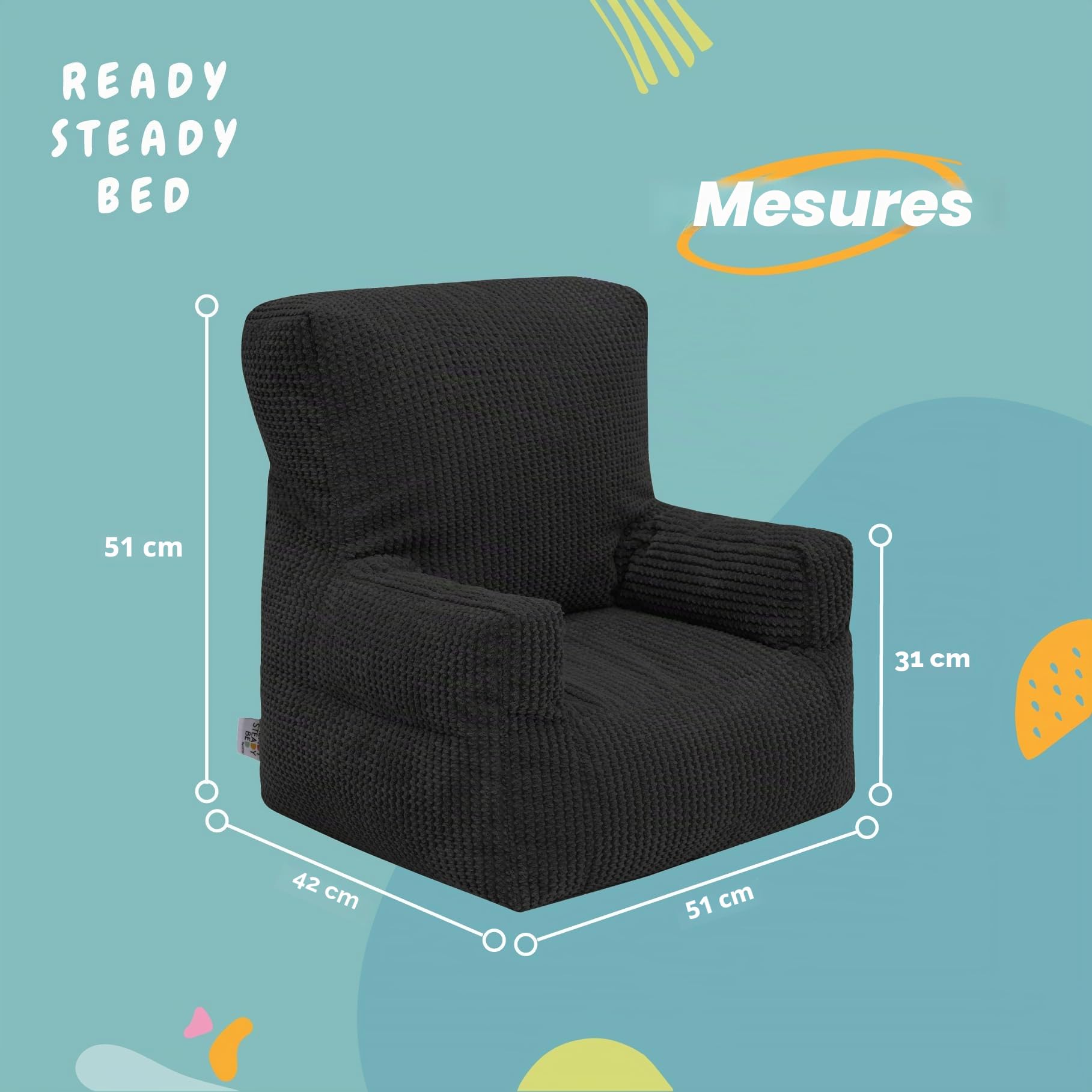 Ready Steady Bed Fauteuil pour enfant et tout-petit | Pouf confortable pour enfants en velours côtelé | Chaise en sac de haricots ergonomiquement conçue | Canapé doux et sûr pour enfants, siège pour