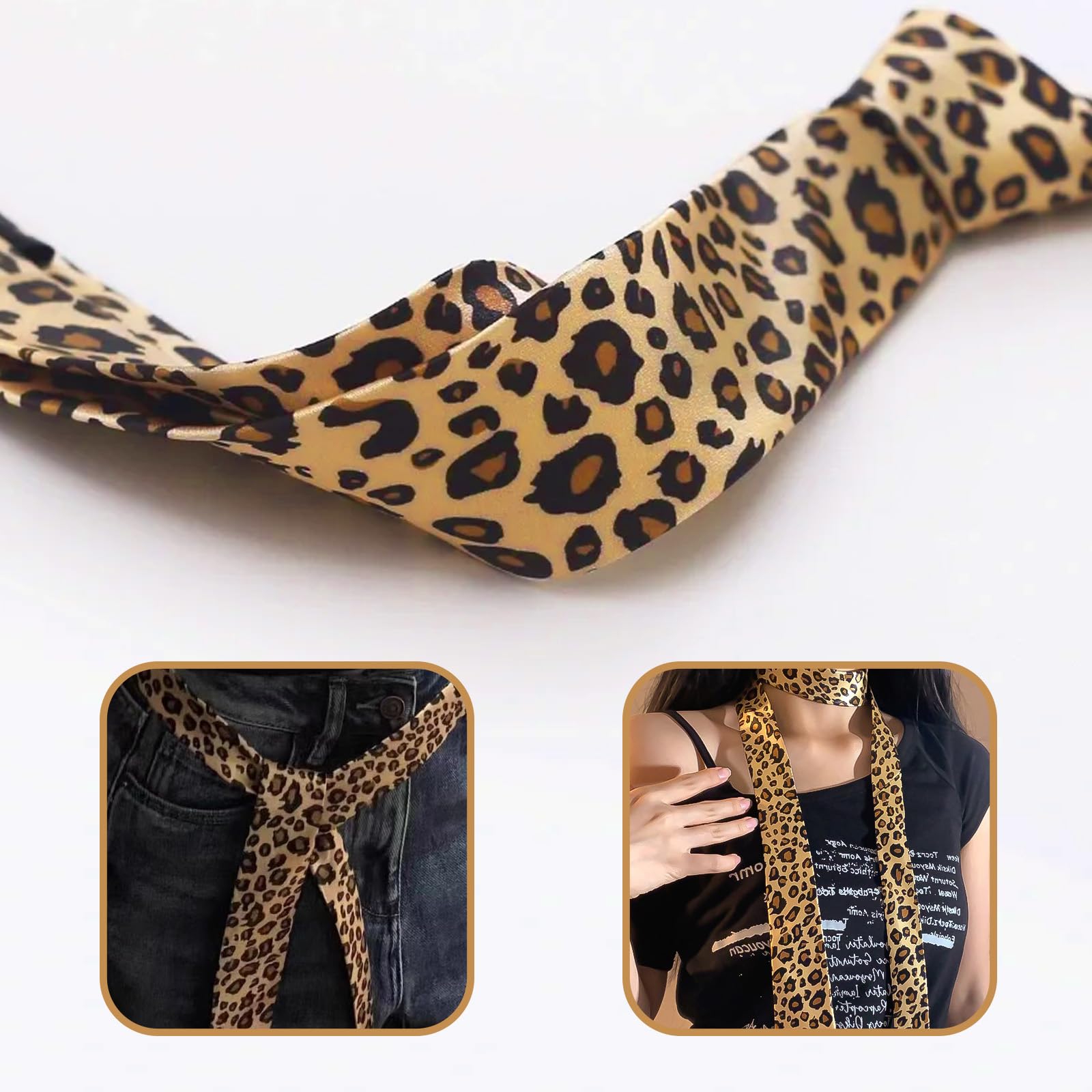Cuixia Leopard Print Tie for Men Skinny Scarf Mens Tie, Unique Animal Print Ties - Image 3