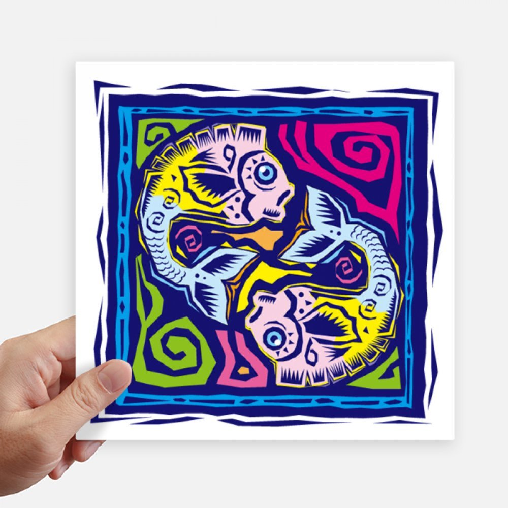 Autocollant carré Poissons gravure mexicaine déco murale et sticker motobike 4pcs
