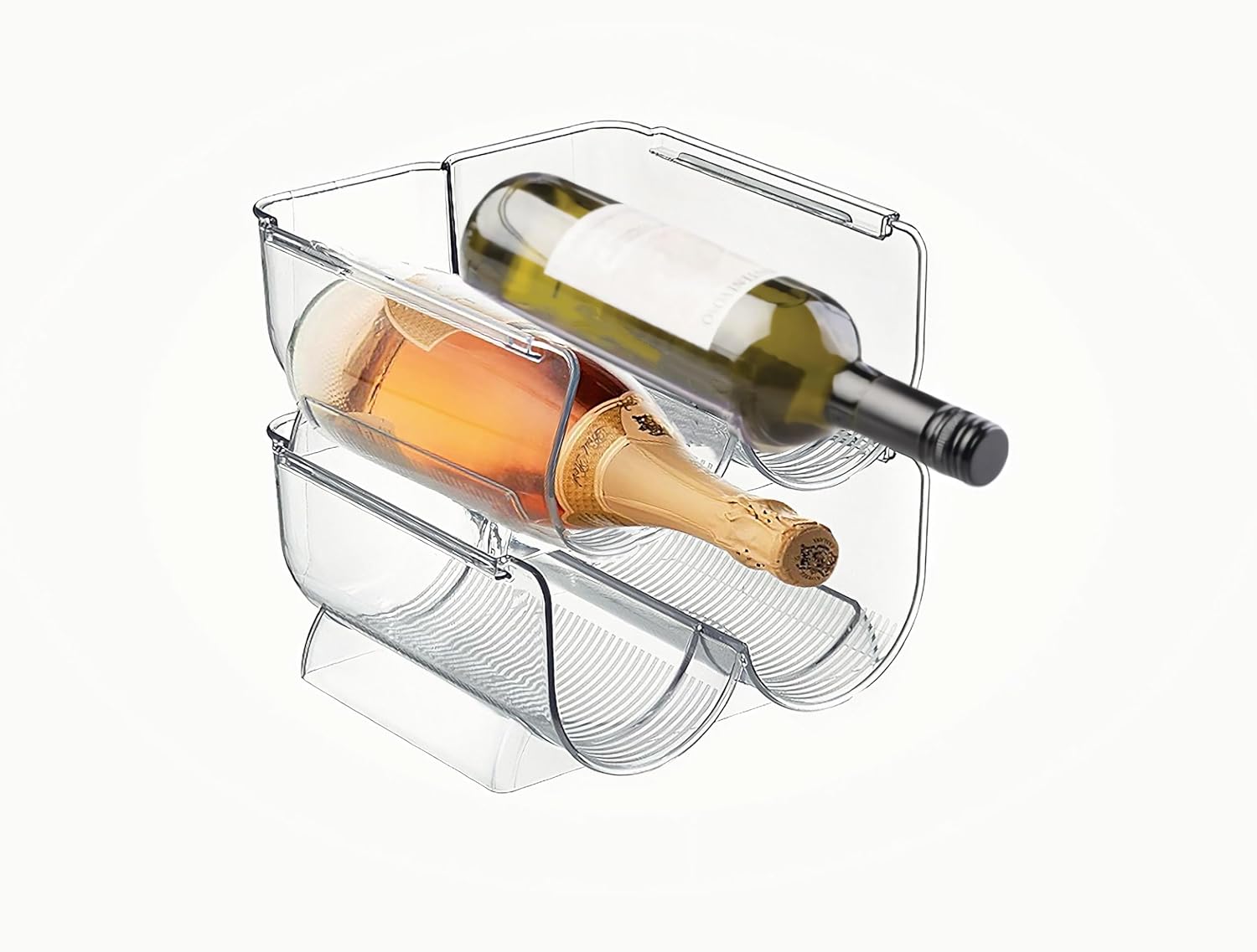 Water Bottle Organizer for Cabinet, Wine Bottle Rack Holder, 2 Tier Stackable Water Bottle Storage Rack and Drink Organizer Stand for Refrigerator, Kitchen