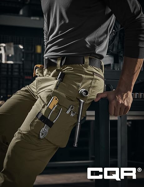 [CQR] メンズ カーゴパンツ ストレッチ リップストップ 撥水 防汚 通気性 軽量 多機能ポケット付き ウエストゴム仕様 アウトドア ワークパンツ 作業ズボン - 3