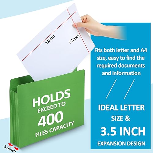 Miniatura 4 de Qilery 40 bolsillos expandibles para archivos, carpetas expandibles de 3.5 pulgadas, tamaño carta, carpetas reforzadas de papel de colores surtidos,