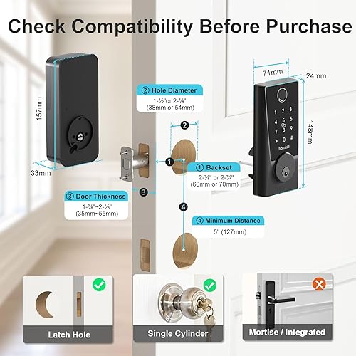 Miniatura 7 de Cerradura de puerta de entrada sin llave WiFi integrada cerrojo de seguridad Hornbill Cerradura inteligente para puerta delantera, cerradura de