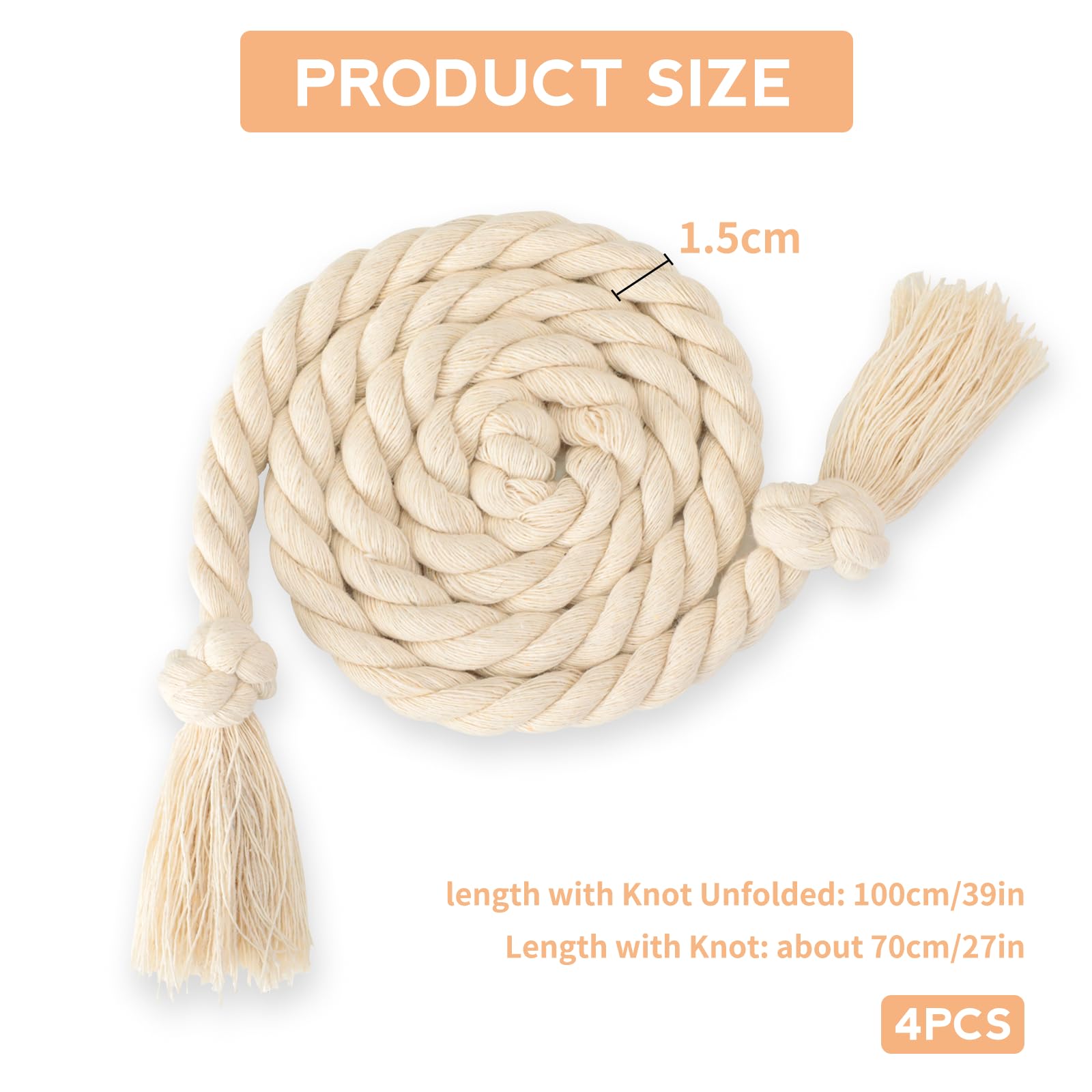 VINATO 4 Pezzi Ferma Tenda, Fermatende Corda in Cotone da 100CM, Corda Intrecciato a mano Stile Bohémien, Decorazione di Tende per Camere da Letto Soggiorni Uffici
